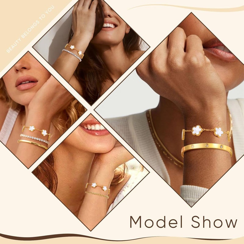 MPRAINBOW Women Gold Bracelets Jewelry Set - 18K Gold Plated Floral Bracelets,Stainless Steel Charm Bracelet Non-Tarnish,Adjustable lucky Chain Set Trendy Gift,Christmas Valentines Birthday Gifts for Girlfriend - Image 3